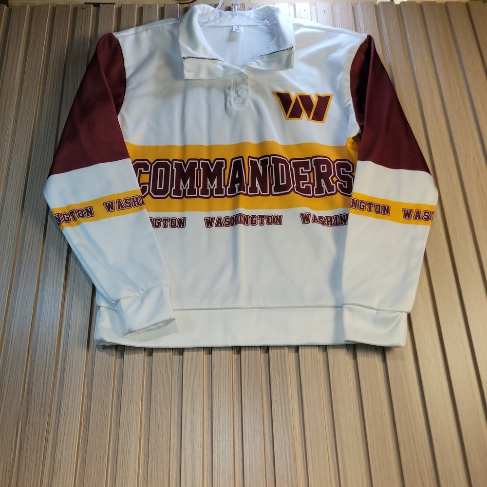 Washington Commanders Womens Quarter Button Pullover Sweatshirt White Burgundy S